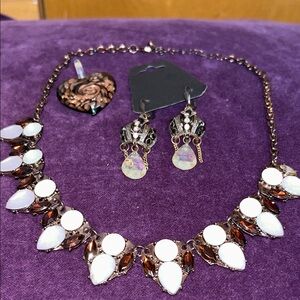 Elegant White and Brown Necklace and Earring Set